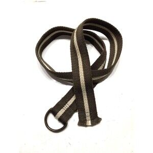 Unisex Belt D Ring Buckle Webbed Design Army Green Olive Khaki Stripe One Size